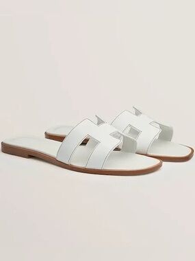 Hermes White Oran Slide Sandals | Size 36